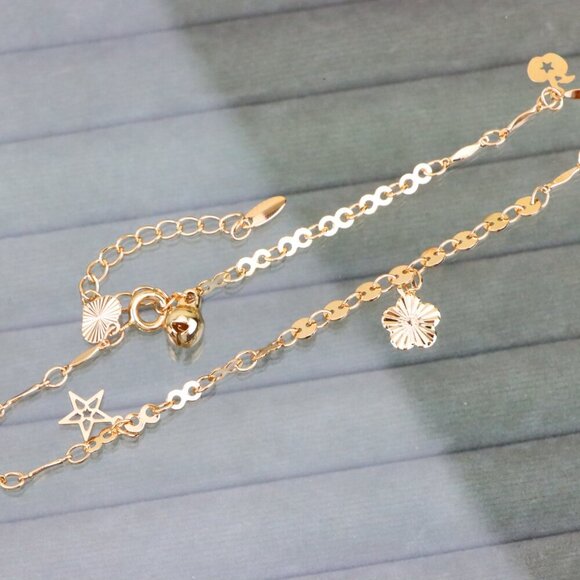 "Elegant Rose Gold Anklet with Floral & Star Charms, XPAL1176 - Picture 11 of 12